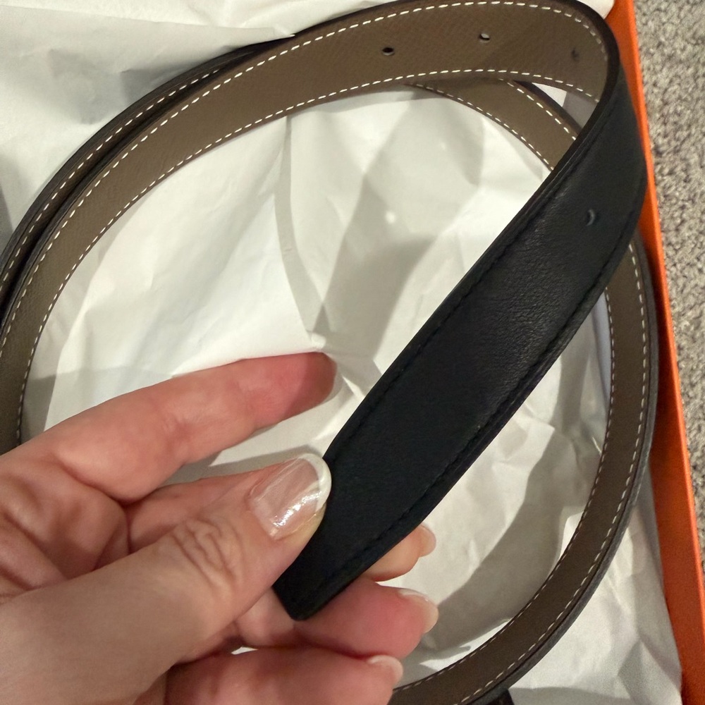 Hermes Reversible Black and Taupe Leather Belt
